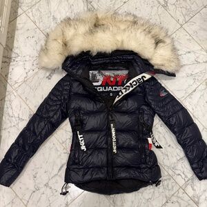 Fitted Blue Down Ski Jacket